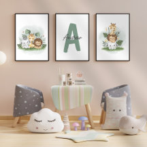 Safari Animal Nursery Aquarelle Nom initial Enfant