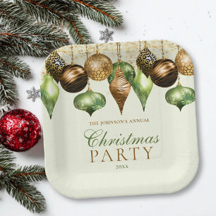 Safari Animal Print Green Gold Christmas Party Paper Plate