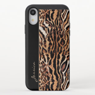 Safari Animal Print Pattern with Your Name iPhone XR Slider Case