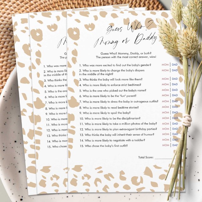 Safari animal prints , Guess Who Mommy or Daddy  (Modern Safari Animals prints, Gender Neutral Shower game, Guess Who, Mommy or Daddy?)