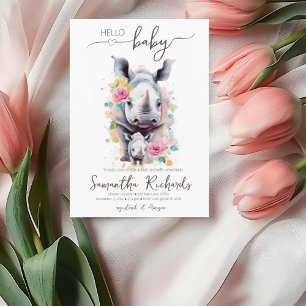 Safari Animal Rhino Floral Mom Baby Shower Invitation