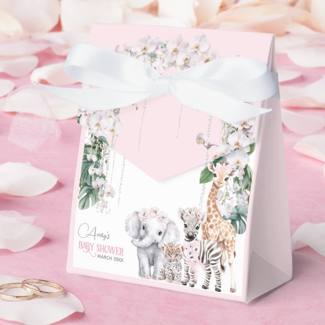 Safari Animal Tropical Flower Pink Baby Shower Favor Box (Wedding)