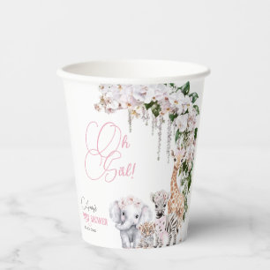 Safari Animal Tropical Flower Pink Baby Shower Paper Cups