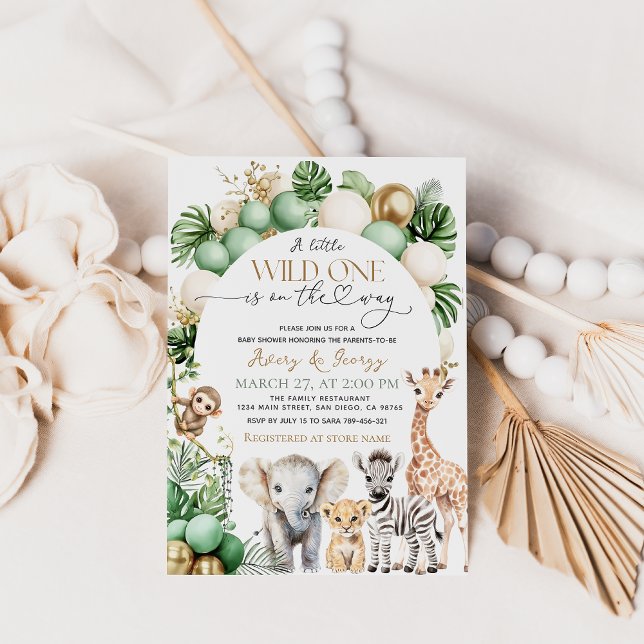 Safari Animal Tropical Green Wild One Baby Shower Invitation (Creator Uploaded)