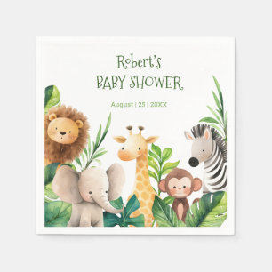 Safari animal watercolor baby shower invitation napkin