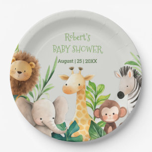 Safari animal watercolor baby shower invitation paper plate