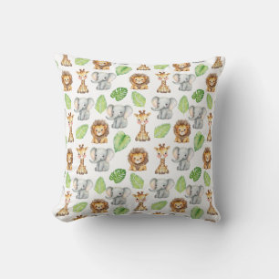 Safari Animal Watercolor Pattern Throw Pillow