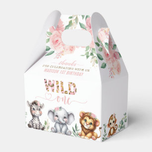 Safari Animal Wild One Pink Floral 1st Birthday Favor Box