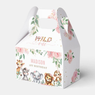 Safari Animal Wild One Pink Floral 1st Birthday Favor Box
