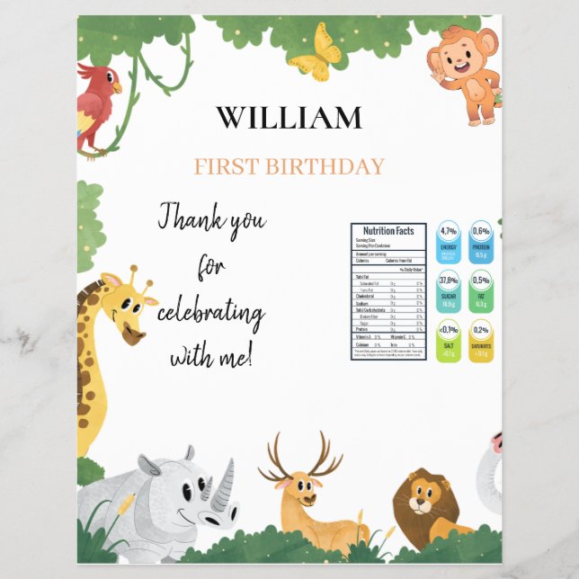 Safari Animals 1st Birthday Chip Bag Wrapper (Front)