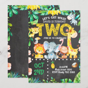 Safari Animals 2nd Birthday Invitation Jungle ZOO