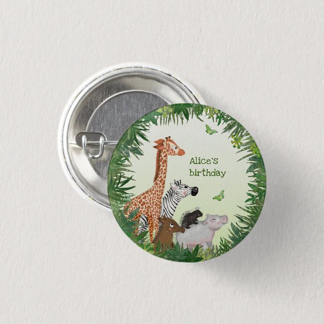 Safari animals 3cm birthday party badge 1 inch round button (Front & Back)