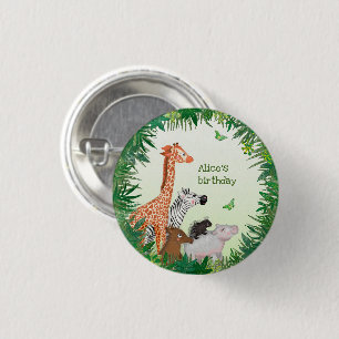 Safari animals 3cm birthday party badge 1 inch round button