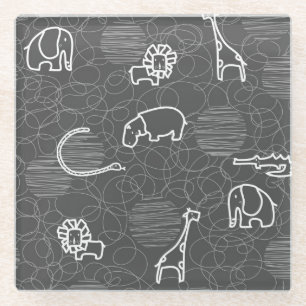 safari animals 5 glass coaster
