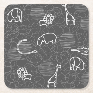 safari animals 5 square paper coaster