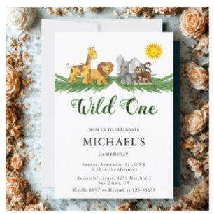 Safari Animals A little Wild One 1st Birthday Invitation