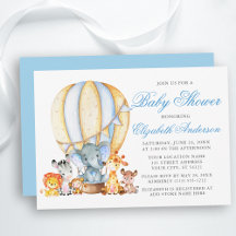 Safari Animals Air Balloon Baby Shower Blue Silver