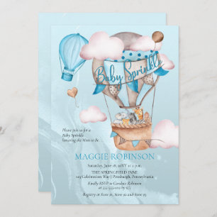 Safari Animals and Balloons Blue Boy Baby Sprinkle Invitation