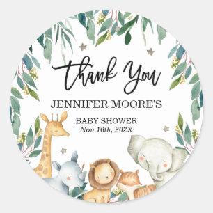 Safari Animals And Foliage Baby Shower Sticker