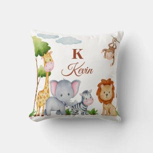 Safari Animals and Tropical Leaves Throw Pillow