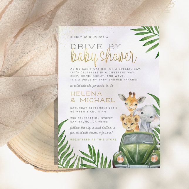 Safari Animals Baby Boy Drive By Baby Shower Invitation (Creator Uploaded)