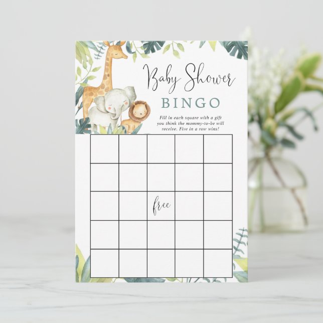 Safari animals baby shower bingo game invitation (Standing Front)