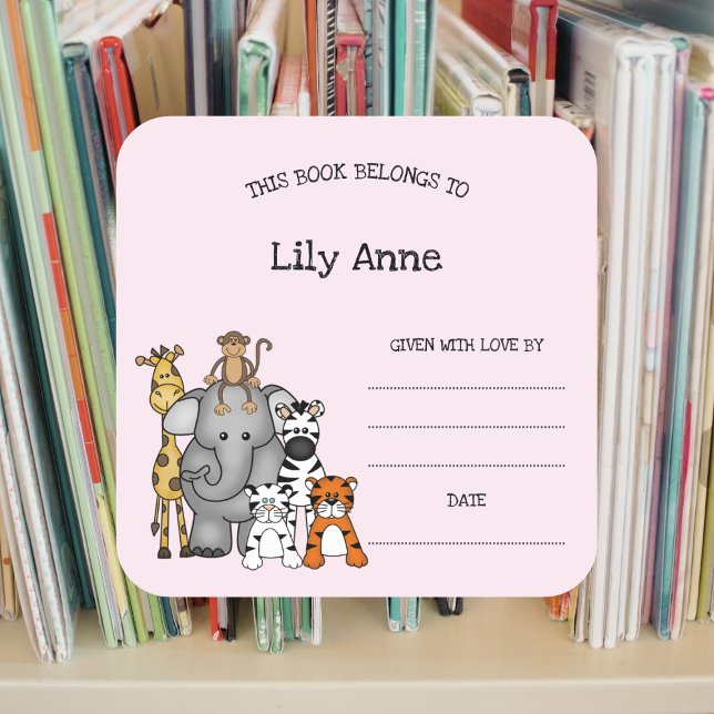 Safari Animals Baby Shower Bookplate sticker (Creator Uploaded)