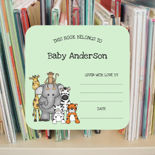 Safari Animals Baby Shower Bookplate sticker