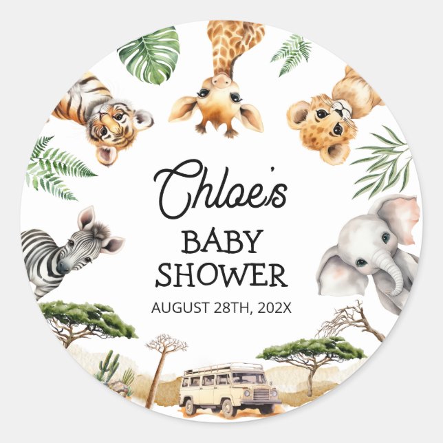 Safari Animals Baby Shower  Classic Round Sticker (Front)