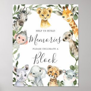 Safari Animals Baby Shower Decorate A Block Sign