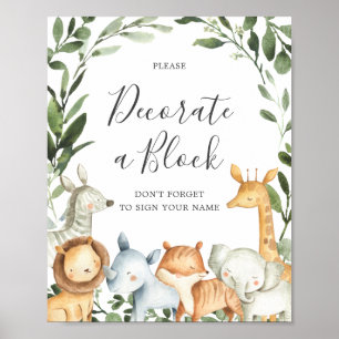 Safari Animals Baby Shower Decorate A Block Sign