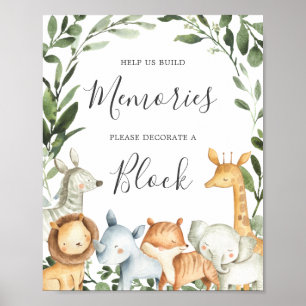 Safari Animals Baby Shower Decorate A Block Sign