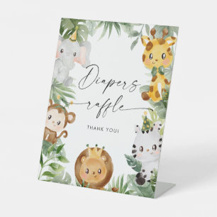 Safari Animals Baby Shower Diapers Raffle Sign