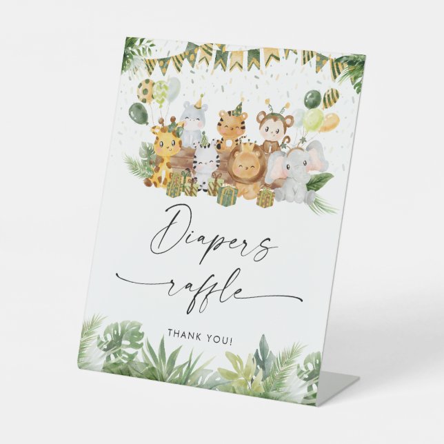 Safari Animals Baby Shower Diapers Raffle Sign (Front)