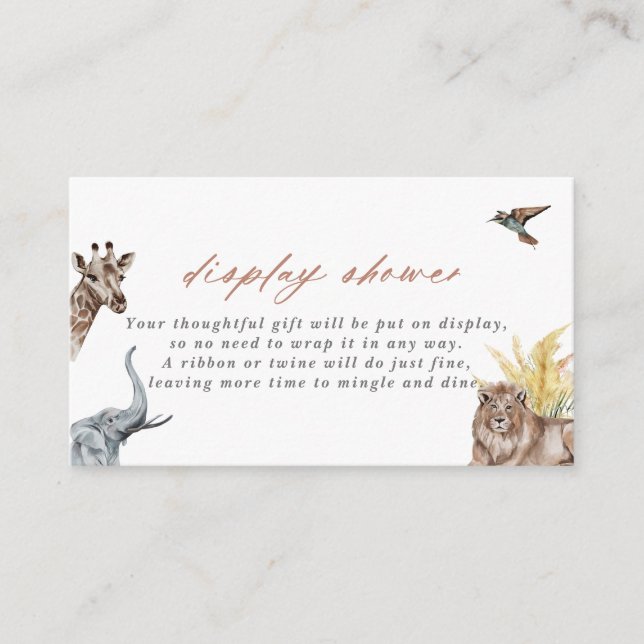 Safari Animals Baby Shower Display Shower Enclosure Card (Front)