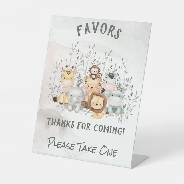 Safari Animals Baby Shower Favour Pedestal Sign (Front)