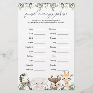 Safari Animals Baby Shower Finish Mommy's Phrase