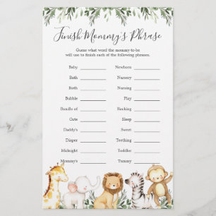 Safari Animals Baby Shower Finish Mommy's Phrase