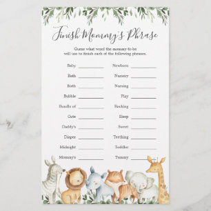 Safari Animals Baby Shower Finish Mommy's Phrase