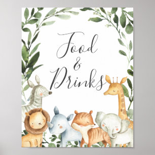 Safari Animals Baby Shower Food and Drinks Sign