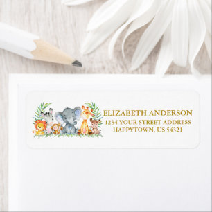 Safari Animals Baby Shower Gold Return Address
