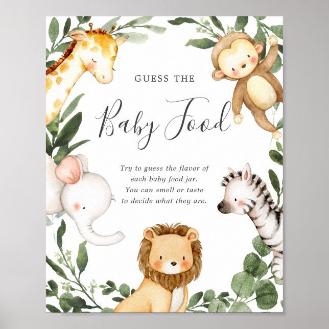 Safari Animals Baby Shower Guess The Baby Food Poster (Front)
