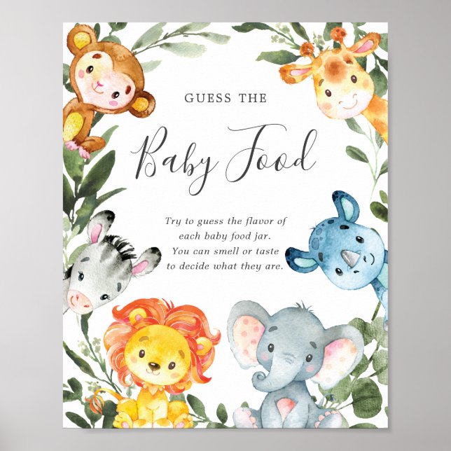 Safari Animals Baby Shower Guess The Baby Food Poster (Front)