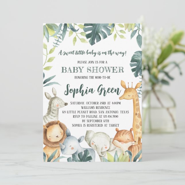 Safari Animals Baby Shower Invitation (Standing Front)