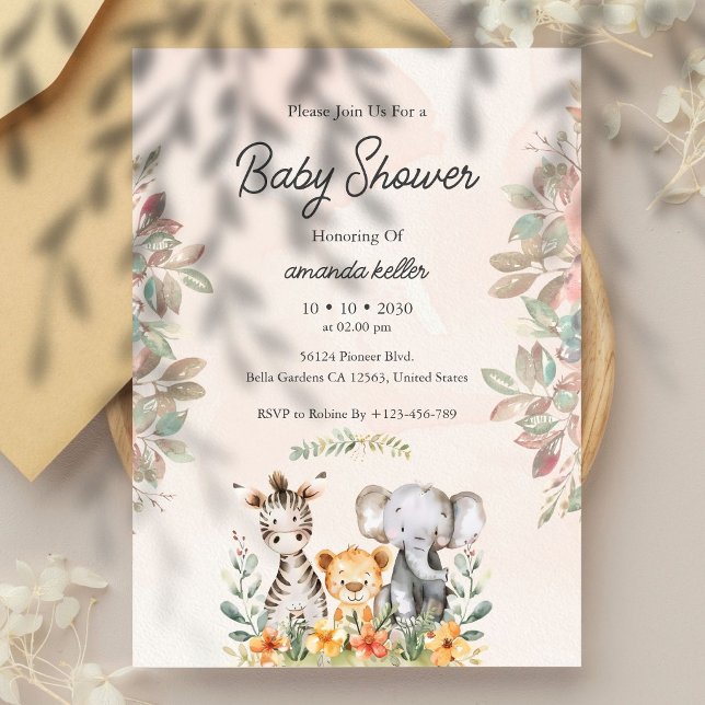 Safari Animals Baby Shower Invitation (Creator Uploaded)