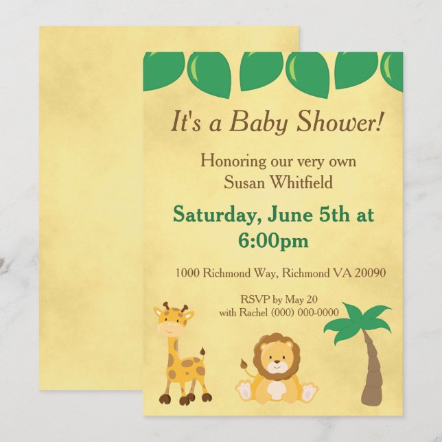 Safari Animals Baby Shower Invitation (Front/Back)