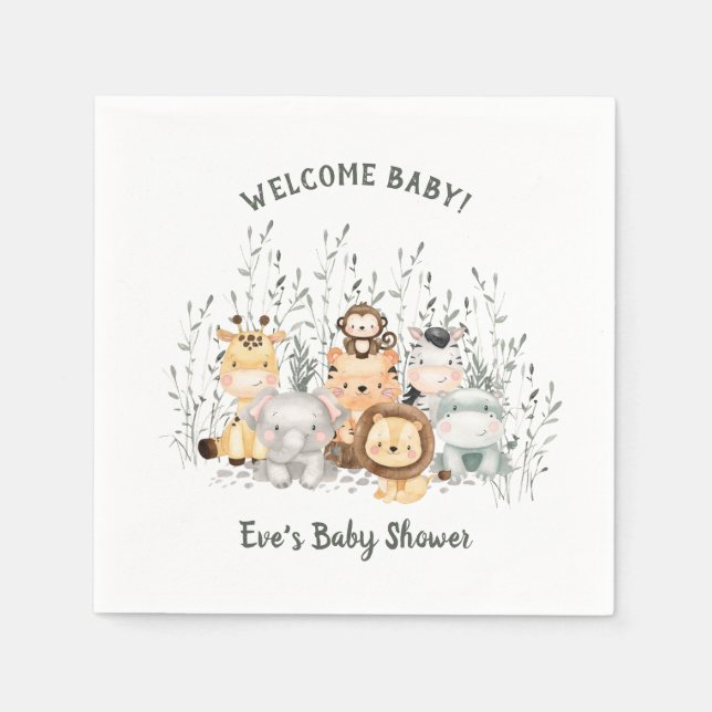 Safari Animals Baby Shower Napkins (Front)