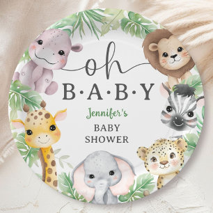 Safari Animals Baby Shower Oh Baby Cute Jungle Paper Plate