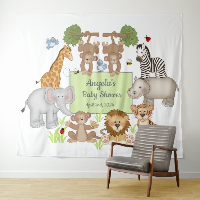 Safari Animals Baby Shower Party Backdrop Sign  Tapestry (In Situ (Horizontal))