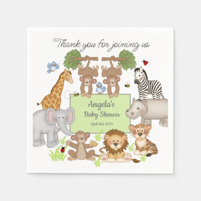 Safari Animals Baby Shower Party Gift Napkin (Front)